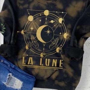 NEW La Lune Tie-Dye Graphic Sweatshirt Gold Moon Size Large